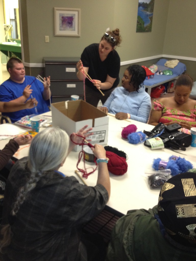 Jackie and the ladies knitting